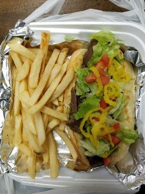 Cheesesteak with separate order of fries