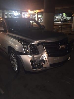 My wrecked car outside the Staple Center