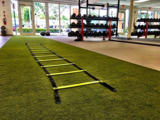 Focus on speed and agility with our speed ladder and indoor turf flooring!