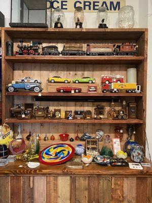 Wine , airing cars , Music boxes and a train.