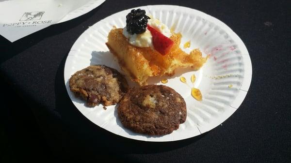 Both delicious! The lightest waffle with berries and cream. Delicious salted chocolate chip cookies.