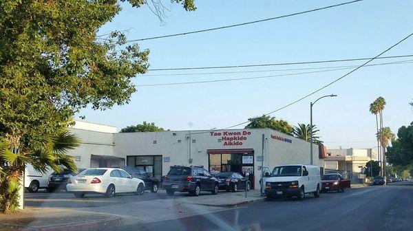 Main entrance of the martial arts school as seen coming down Vesper Ave towards Erwin. There is a private lot with free parking.