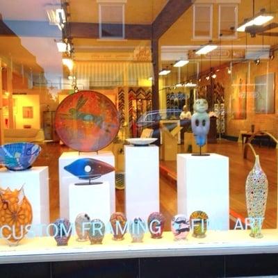 One of our gallery windows, with works by John Brekke, Doug Randall, Peter Wright, David Patchen and Karl Harron.