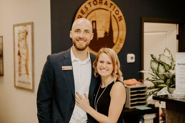 Dr. Adam Smith, chiropractor & co-owner with his wife, Brooka, office manager & co-owner.