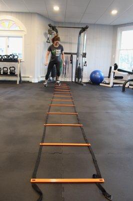 Agility ladder exercises are great cardio and help with coordination and balance