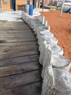 The playground has an interesting seating area