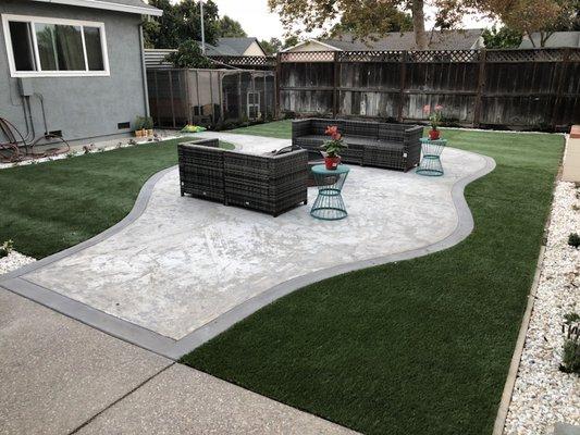 Stamped concrete and artificial turf installation-Oakley Ca