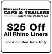 $25 off Rhino Liners when you mention this coupon at Kingston caps & Trailers in Kingston NY 12401