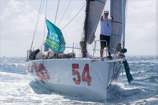 Class 40 #54, DRAGON, finishing the Route du Rhum.  All her sails were built right here.