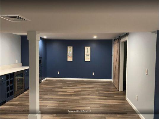 barn door to basement office space