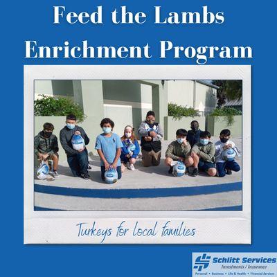 Over the holidays the amazing people at feed the lambs enrichment program donated turkeys to families in need in our local community.