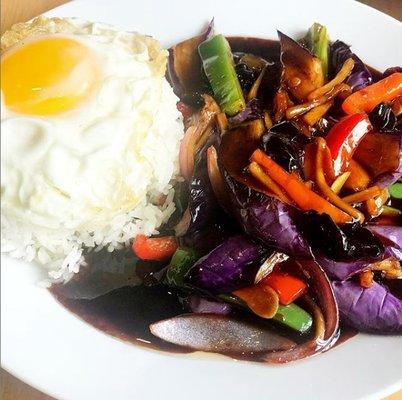 Sweet&Sour eggplant topping rice