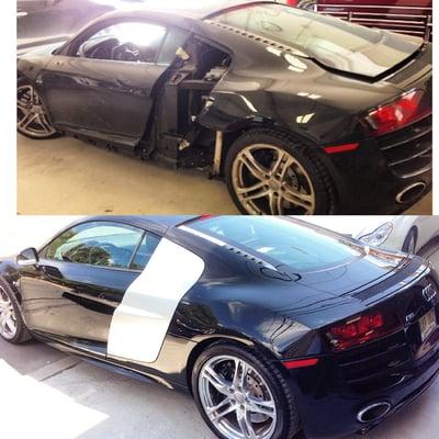 Audi R8 looking as good as new after being hit by someone backing up in a parking lot Micelli Motors Auto Body