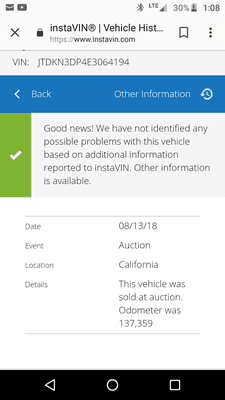 Here's the VIN check I paid for. The car actually had over 137,000 miles.