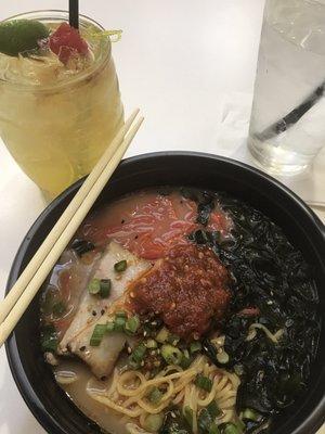 Super salty ramen + mai tai combo... should have chosen McDonald's over this place...