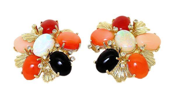 Mollie color Coral and Diamond pieced post earrings. Enhanced with Oceanic theme clam shells around and covering few parts on stones.