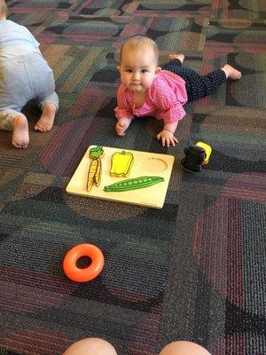 They bring out baby toys after Wednesday's story time. Thank you librarians!!