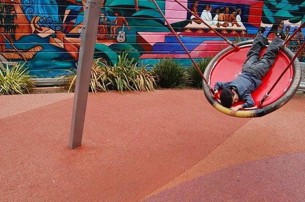 Rhythm actually fell asleep on this metal hammock swing!