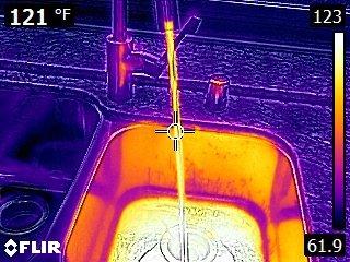 Thermal image of hot water at kitchen sink.