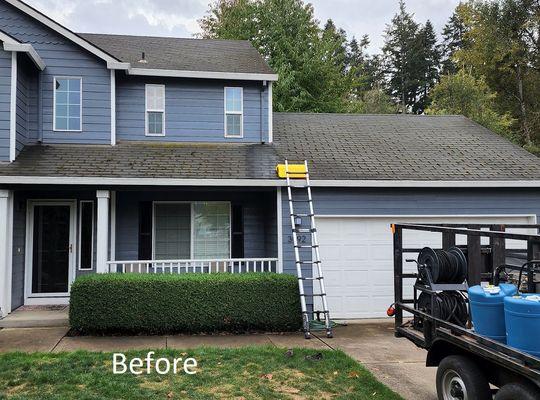 This is a before picture of a roof cleaning recently in Salem Oregon.