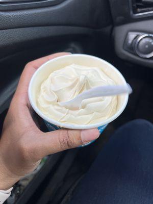 Regular sized peanut butter custard in a dish