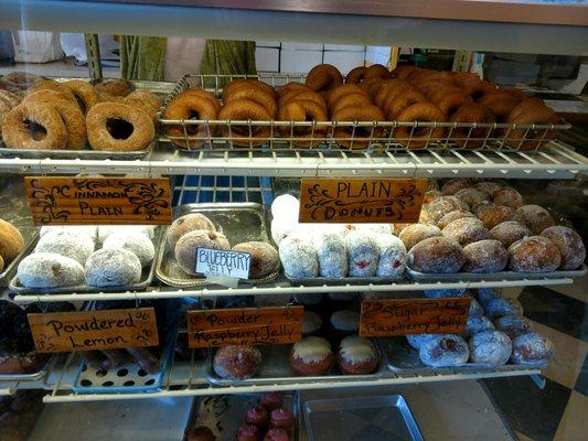 Rows of fresh donuts