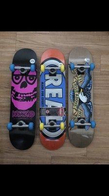 Krooked, Anti hero, and Real Skateboards mini completes size 7.3. Perfect for any small kid.