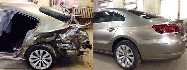 Volkswagen Passat CC after a side impact in the rear left corner.