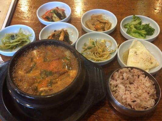 Soybean Paste Stew with side dishes.