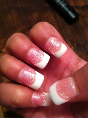 Acrylic pink and white with sparkles in the pink :) love!