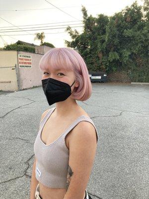 Pastel pink hair with bob style