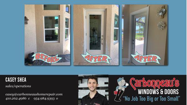 before and after of a window to door installation