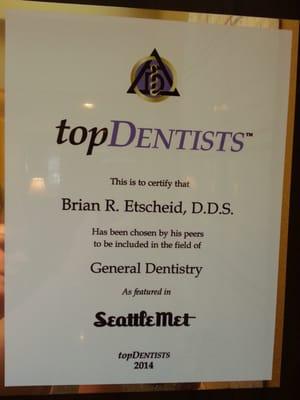 Voted one of Seattle's top dentist 2009-2014