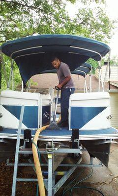 Pontoon boat interior detail.