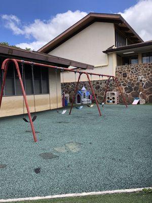 One side of the outdoor play area. Very secure.