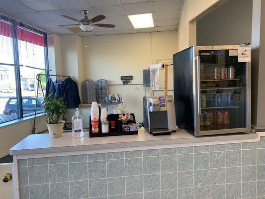 FREE coffee and tea bar, cold beverages for purchase