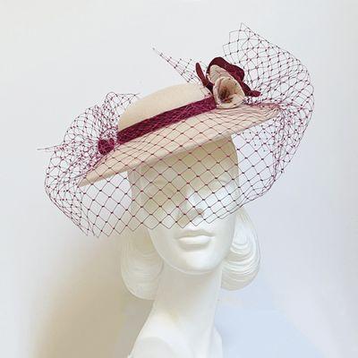 Felt Saucer Hat with flowers & veil