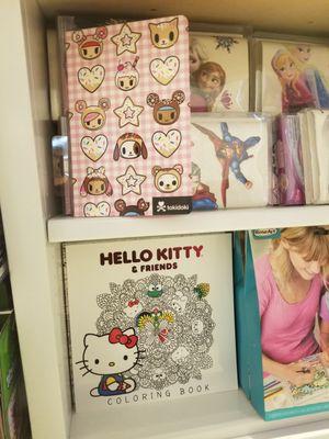 Tokidoki notebook, Frozen, and Hello Kitty coloring book