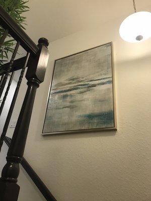 Hanging art on staircase