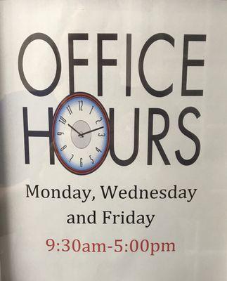 Office hours as posted in their offices