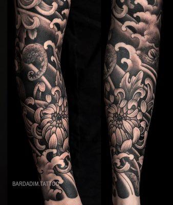 Japanese tattoo by Bardadim. Japanese ink. Tattoo shop Brooklyn. Nyc Tattoo Shop. Japanese tattoo artist. Full sleeve tattoo.