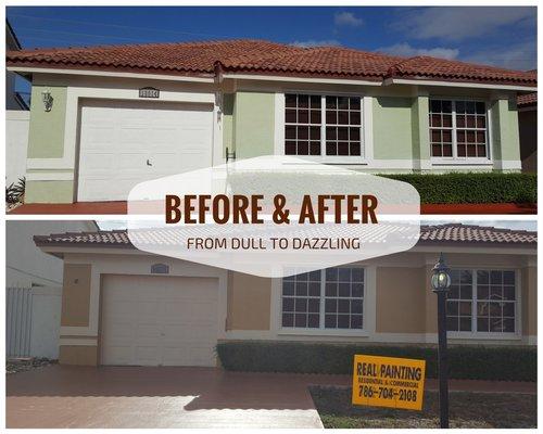 A recent residential exterior paint job.  -Colors Used- Sherwin Williams Totally Tan (Main Walls) & Interactive Cream (Accent Borders)