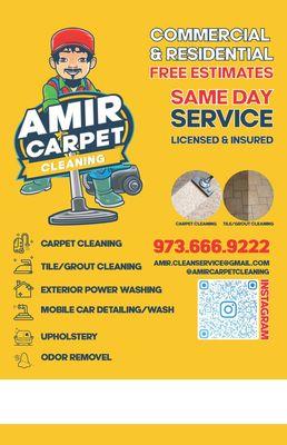 Carpet Cleaning⁣⁣
Tile/Grout Cleaning⁣
Exterior Power Washing⁣
Mobile Car Detailing/Wash⁣
Upholstery⁣
Odor Removal⁣ ⁣