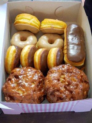 The rehab faves, apple fritters, Boston creme, maple, and chocolate.