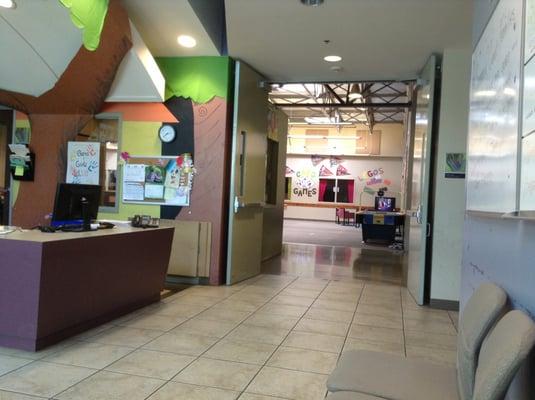 The reception area of the boys and girls club lemon hill. There is someone at the front desk from 2pm-7pm during thepeak season.