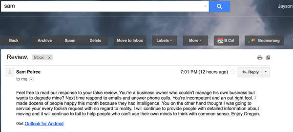 Sam, your out of touch with your bullish comments. Quick to respond to yelp but days to respond to concerns of paying clients?