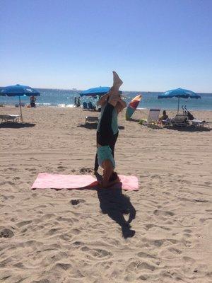 Yoga on the beach. Never thought I would ever be able to do a headstand. Thank you Miriam for helping me accomplish my goals.