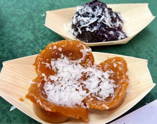 Ube Halaya (Filipino Purple Yam Pudding) and Puto Kutsinta (steamed rice cake)