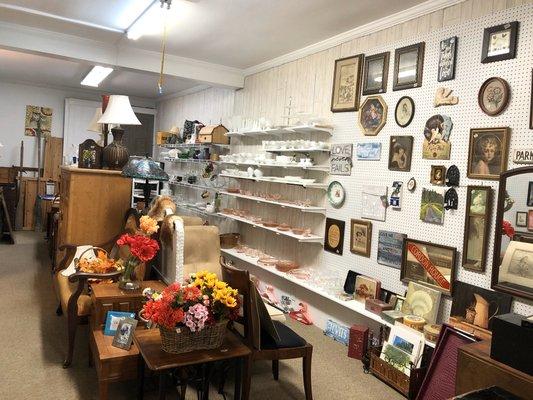 Some of our furniture, vintage glassware including a good selection of milk glass, depression glass and some wall art.