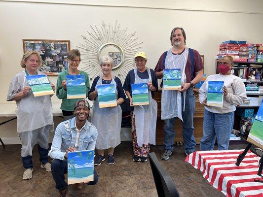 Ocean painting with the Seniors at Catholic Charities